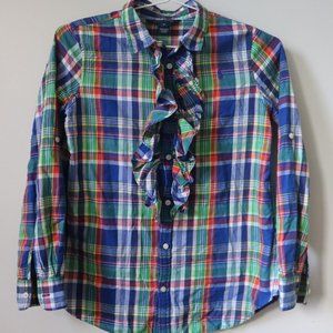 Ralph Lauren blue green orange white plaid flannel polo